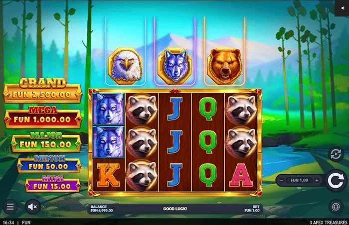 3 Apex Treasures - main game screen with 5x3 reels